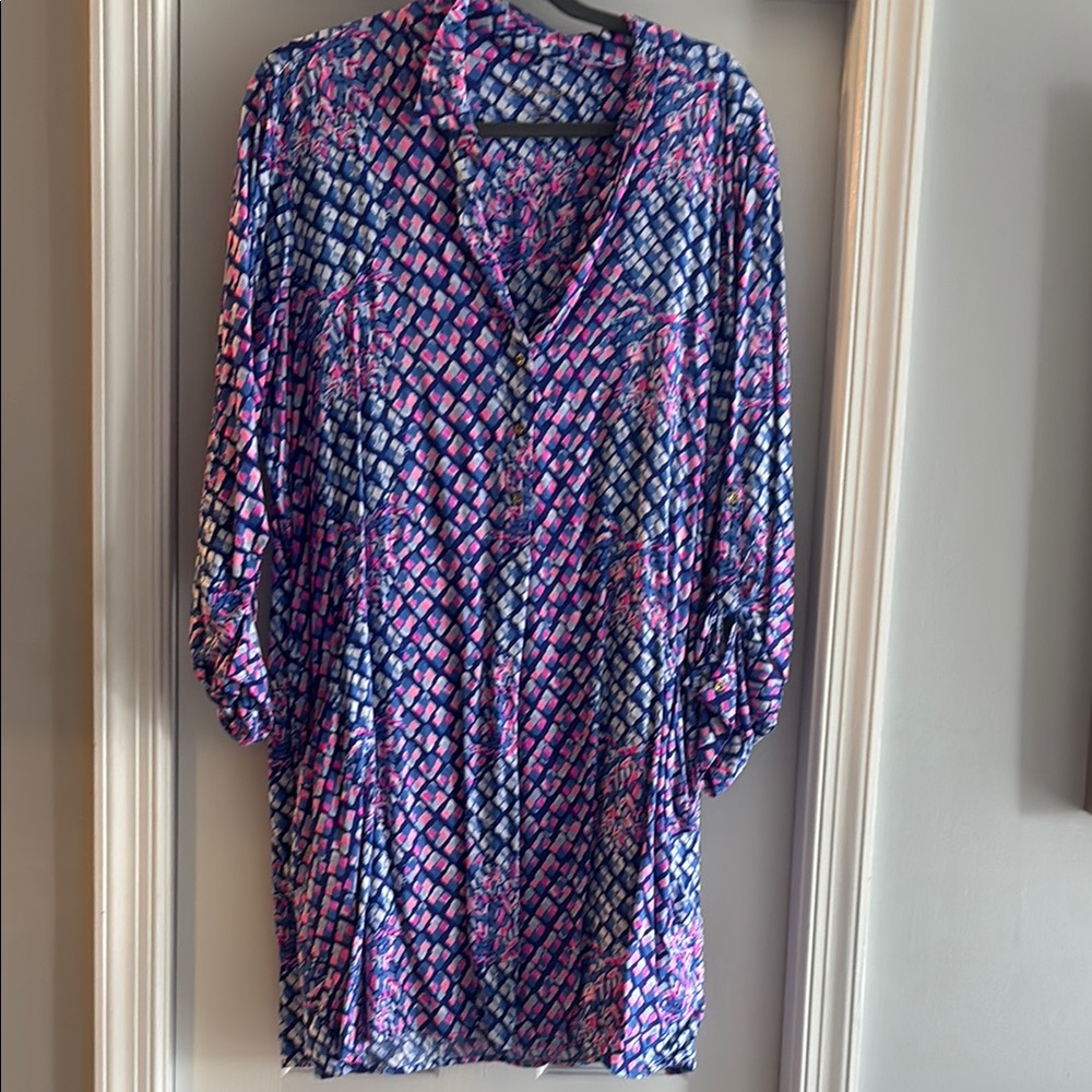 Geometric Patterned Dress - Pink and Blue